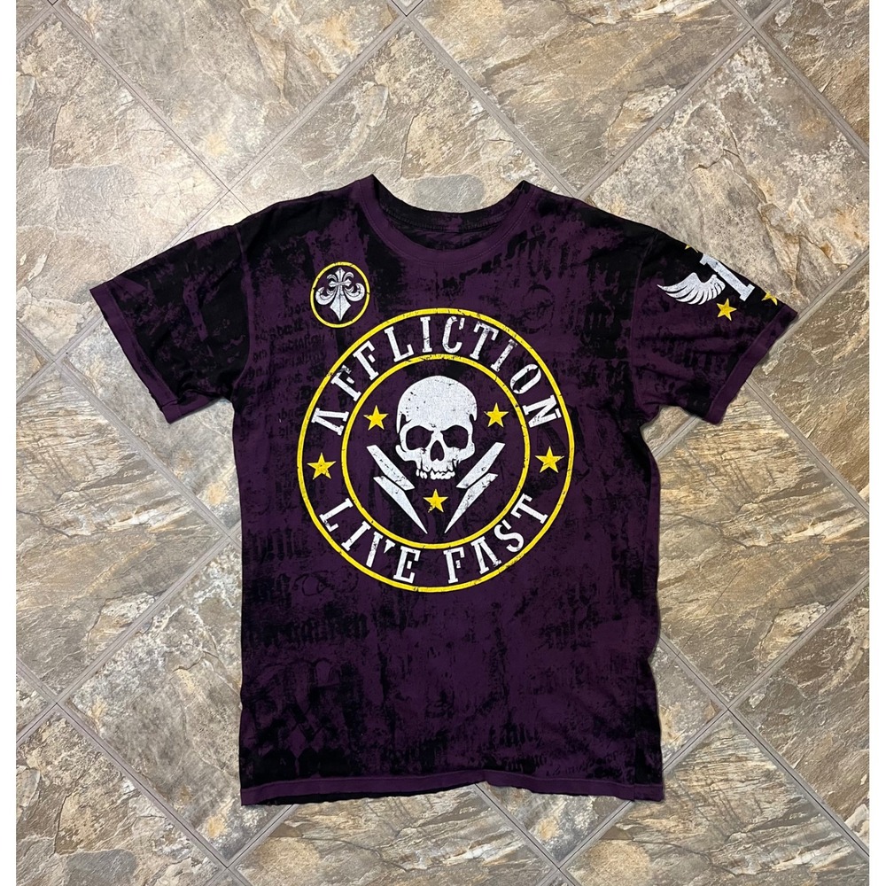 Affliction T-Shirt Men XL Purple Reversible Live Fast Graphic Tee